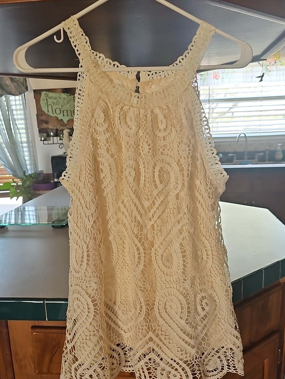 Adiva Cream Crochet Halter Tank Top